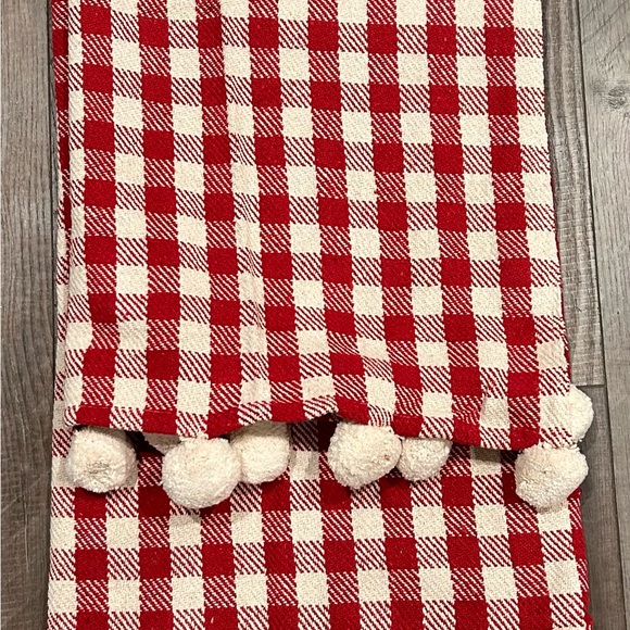 Checked Pom Pom Blanket Cotton Throw TAN Farmhouse Cabin Cottagecore